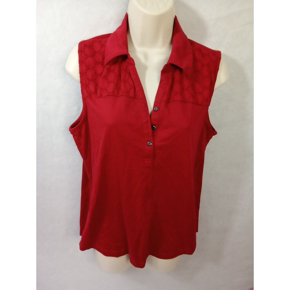 Croft And Barrow Medium Red‎ V Neck Pullover Sleeveless Button